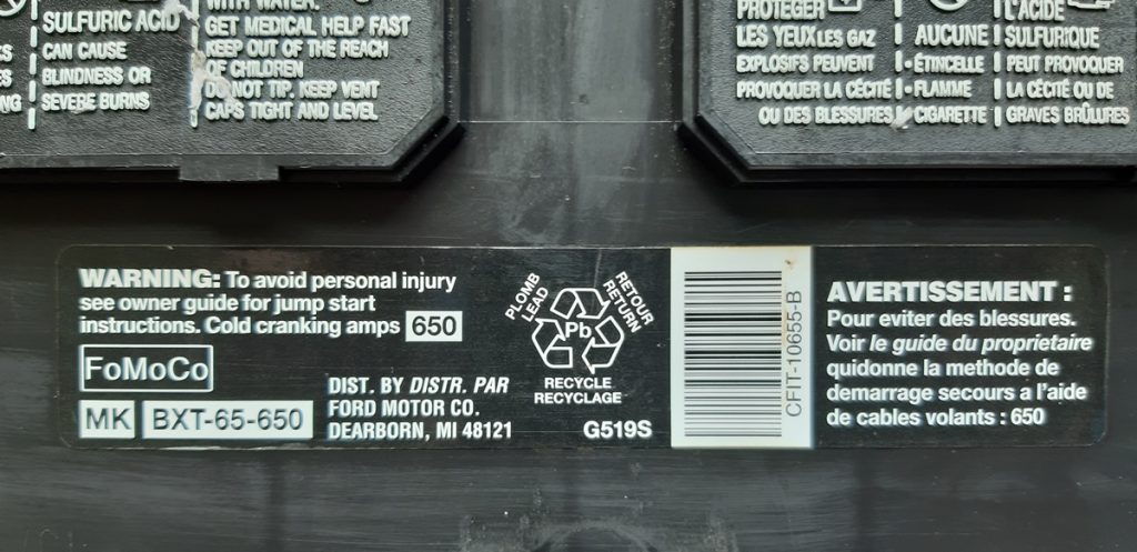 Tem thông số kỹ thuật bình ắc quy xe Ford Explorer Motorcraft BXT-65-650 cọc R tại Cần Thơ - Ắc Quy Cát Lâm